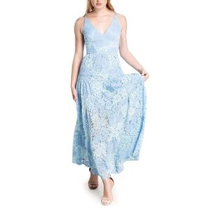 Dress the Population Melina Light Blue Lace Maxi Dress Nwot